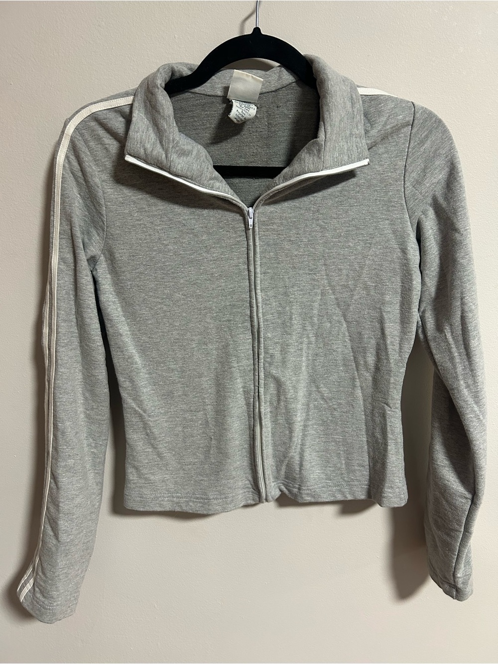 Grey Zip-Front Track Jacket with White Stripe Detail